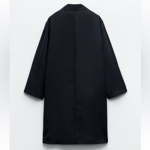 Zara NWT Navy Flowy Trench Coat size L - Picture 7 of 11